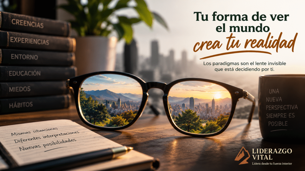 Gafas que simbolizan cómo los paradigmas, creencias y experiencias cambian nuestra percepción de la realidad y nuestro liderazgo.